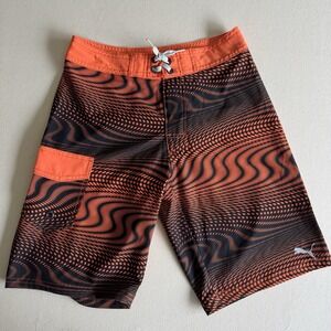 Puma Big Boys Size M 10-12 Graphic Board Shorts Unlined Swim Suit Orange Blue